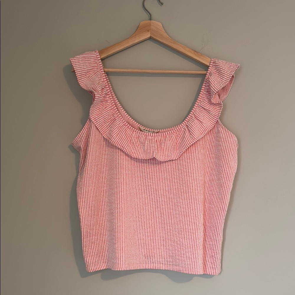Boden Pink Striped Ruffle Top